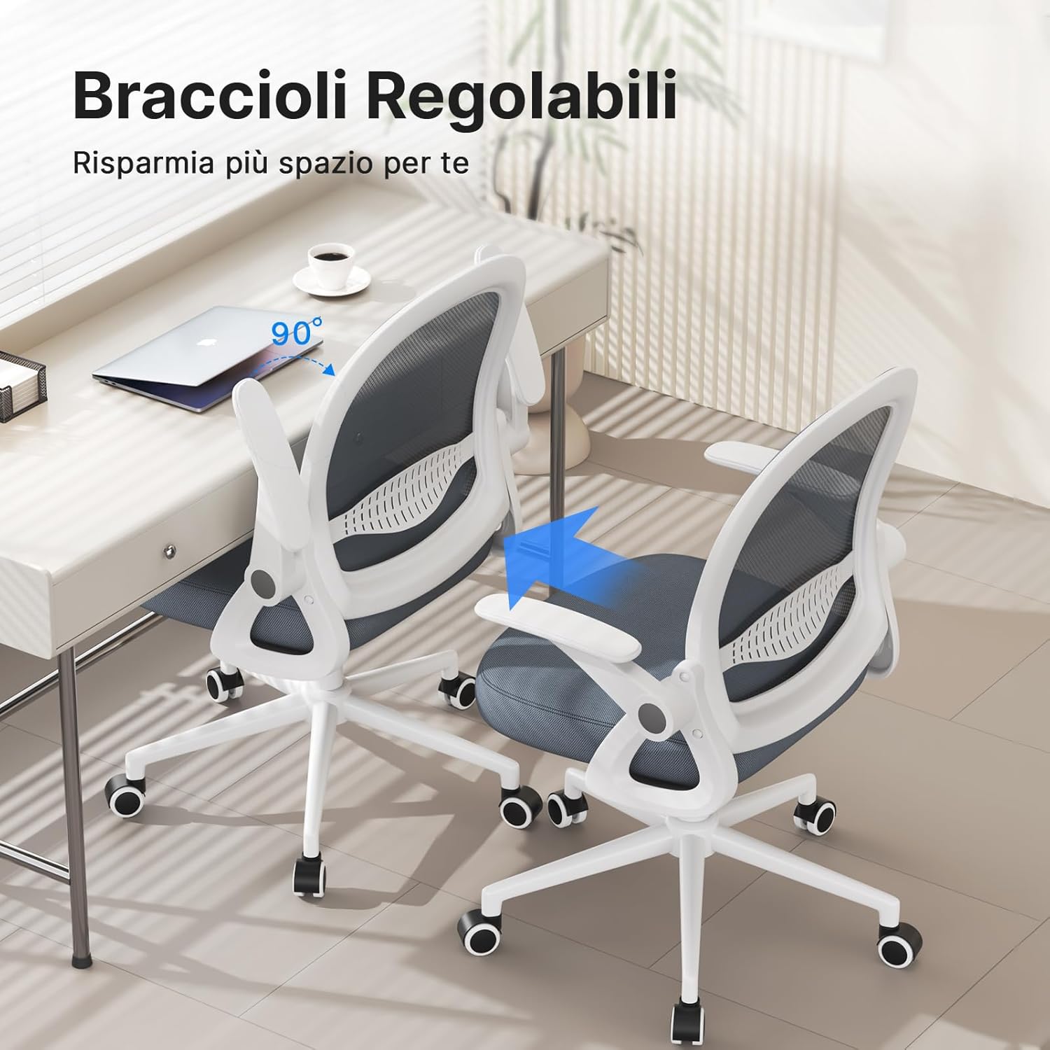 Thumbnail 3 de naspaluro Sedia Ufficio con supporto lombare e rete traspirante, braccioli e altezza regolabile (nero, senza poggiapiedi)