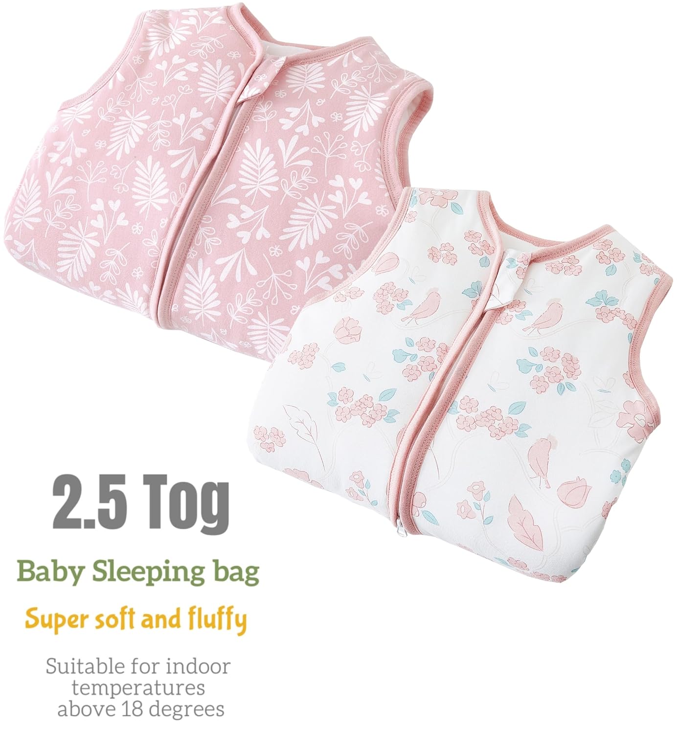 Detalle 2 de Chilsuessy Baby Schlafsack mit Füßen (2er Pack) 2,5 Tog – weicher Baumwoll-Schlafsack für Kinder im Winter