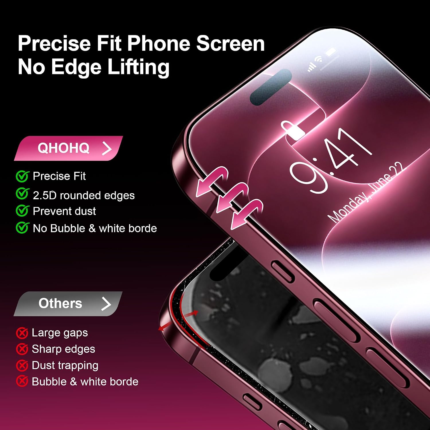 Detalle 2 de QHOHQ iPhone 18 Pro Max Screen Protector, 9H+ Tempered Glass, 3+3 Pack