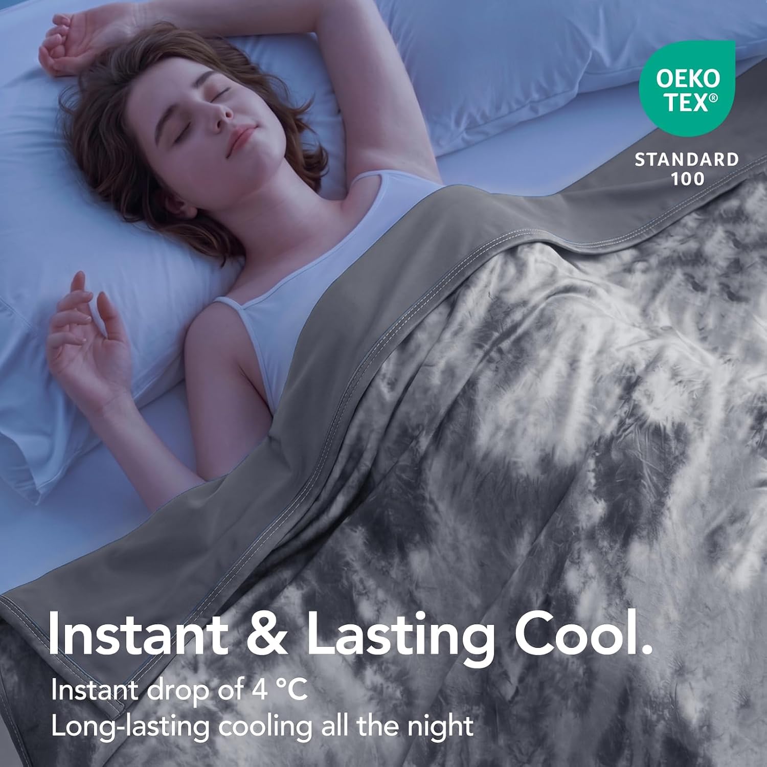Detalle de L'AGRATY Cooling Blanket (220x240cm) – Ultra‑Cool, Lightweight Grey Blanket for Hot Sleepers