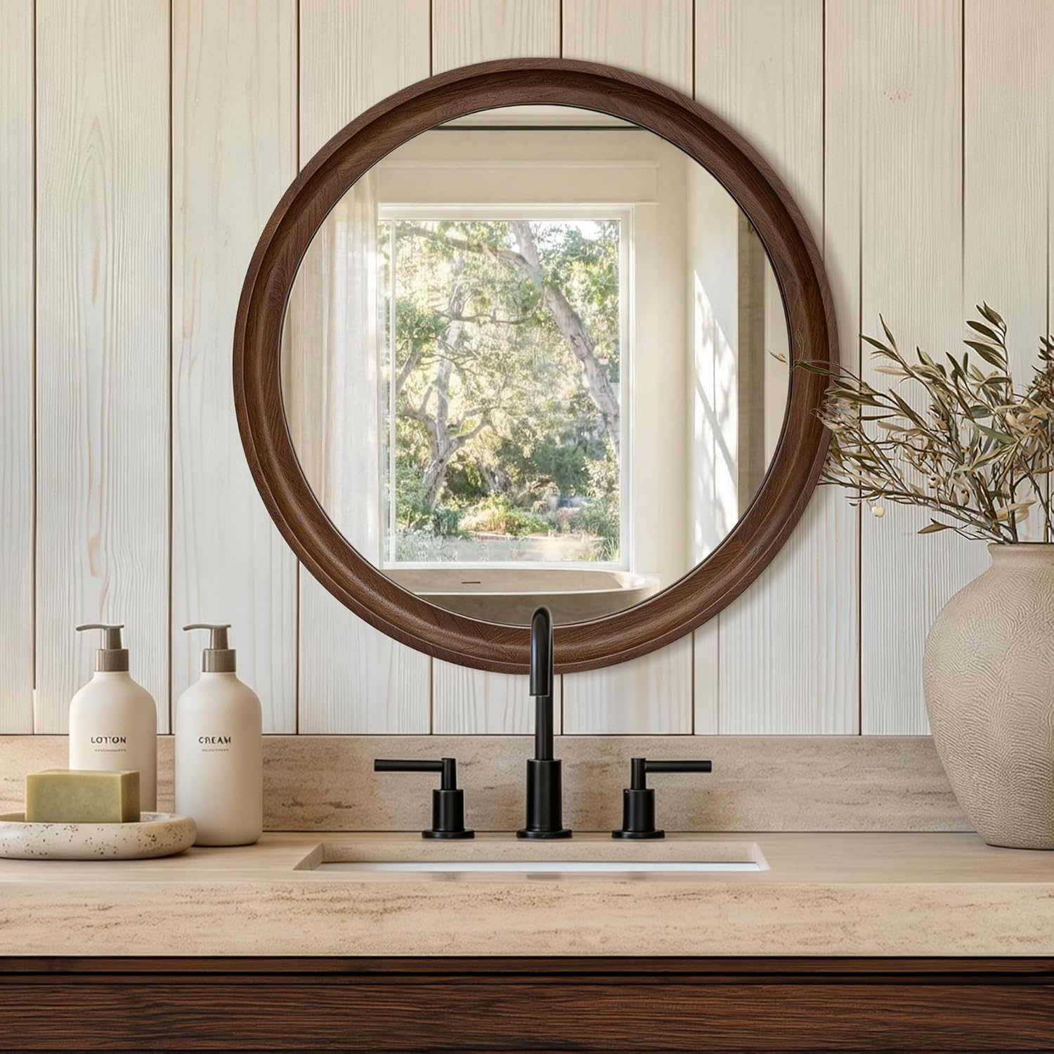 Detalle de LAWADA Round Wood Mirror 20