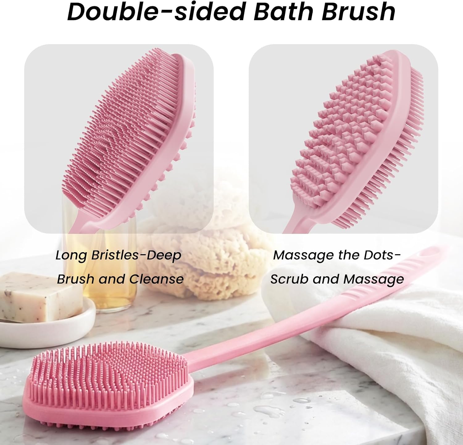 Thumbnail 2 de Redfly 44cm Silicone Back Scrubber for Shower – Double-Sided, Long-Handled Body Brush