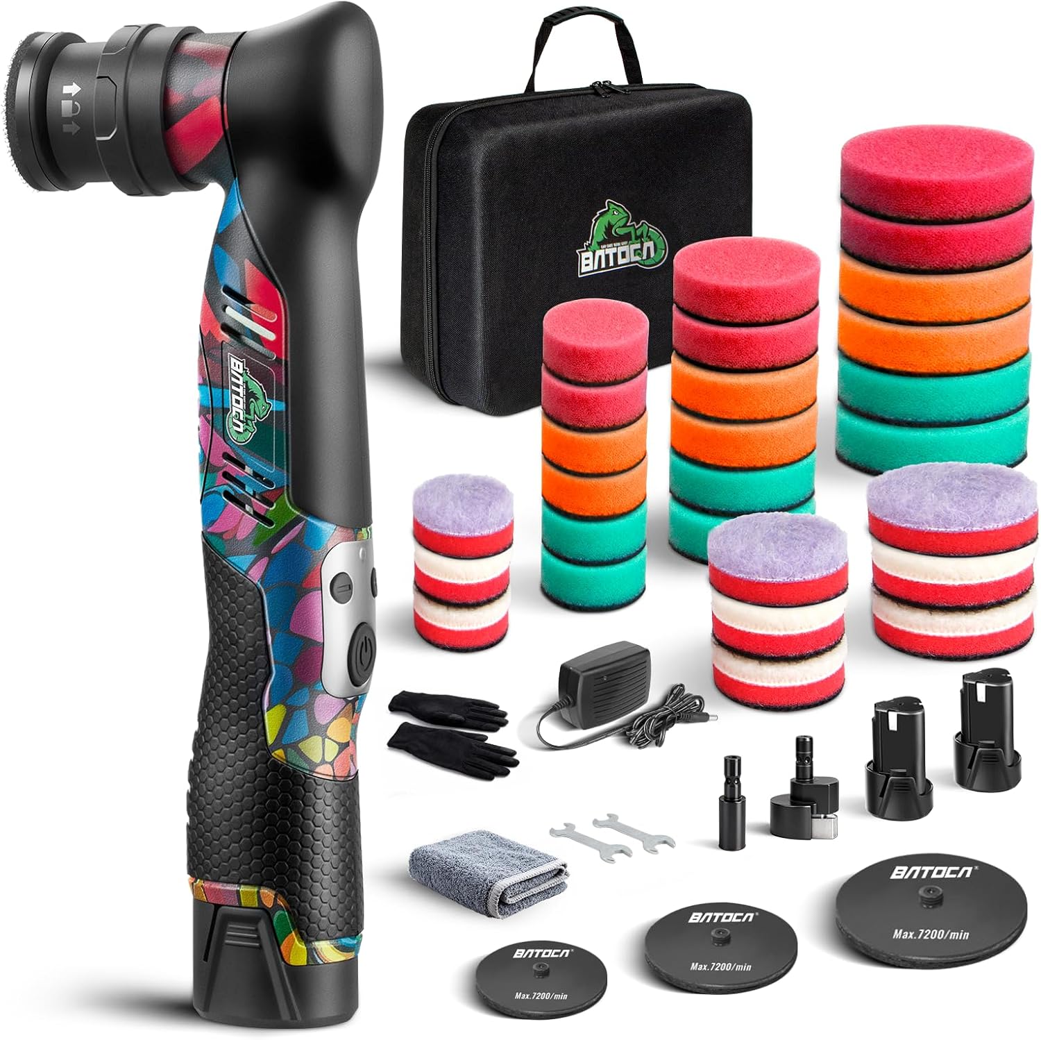 BATOCA S5 Akku Mini-Poliermaschine – Rotations- und Exzentersystem mit 2 Akkus und 25/50/75 mm Pads