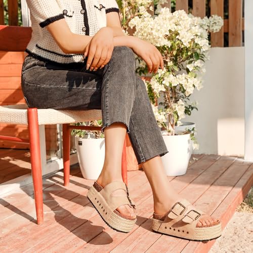 Detalle de Zaxunai Sandalias Mujer con Doble Hebilla y Plataforma de Corcho – Zuecos Mules de Verano