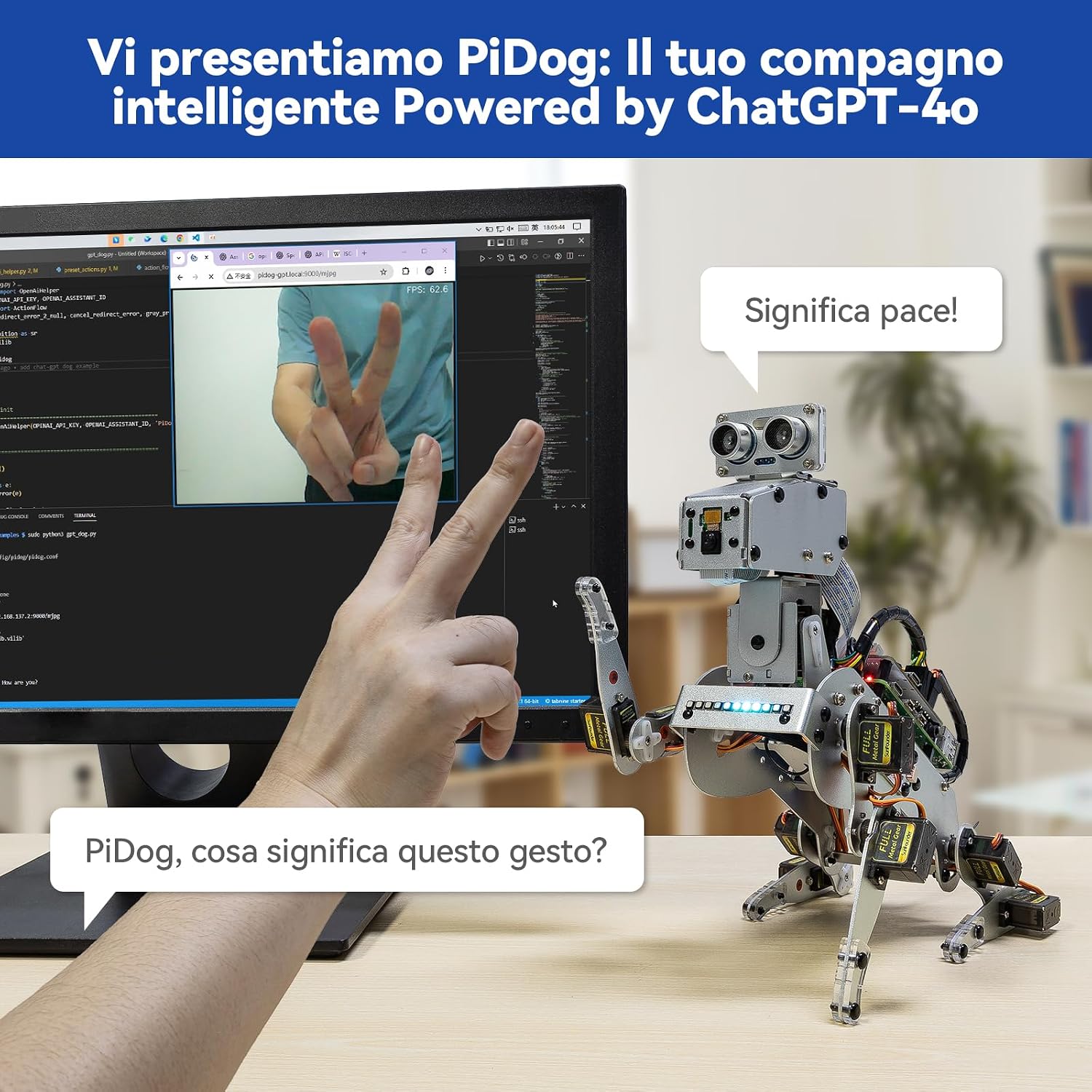Detalle de SunFounder PiDog AI: Cane robot per Raspberry Pi 5/4/3B+/Zero 2W con multi-LLM, sensori e controllo da app