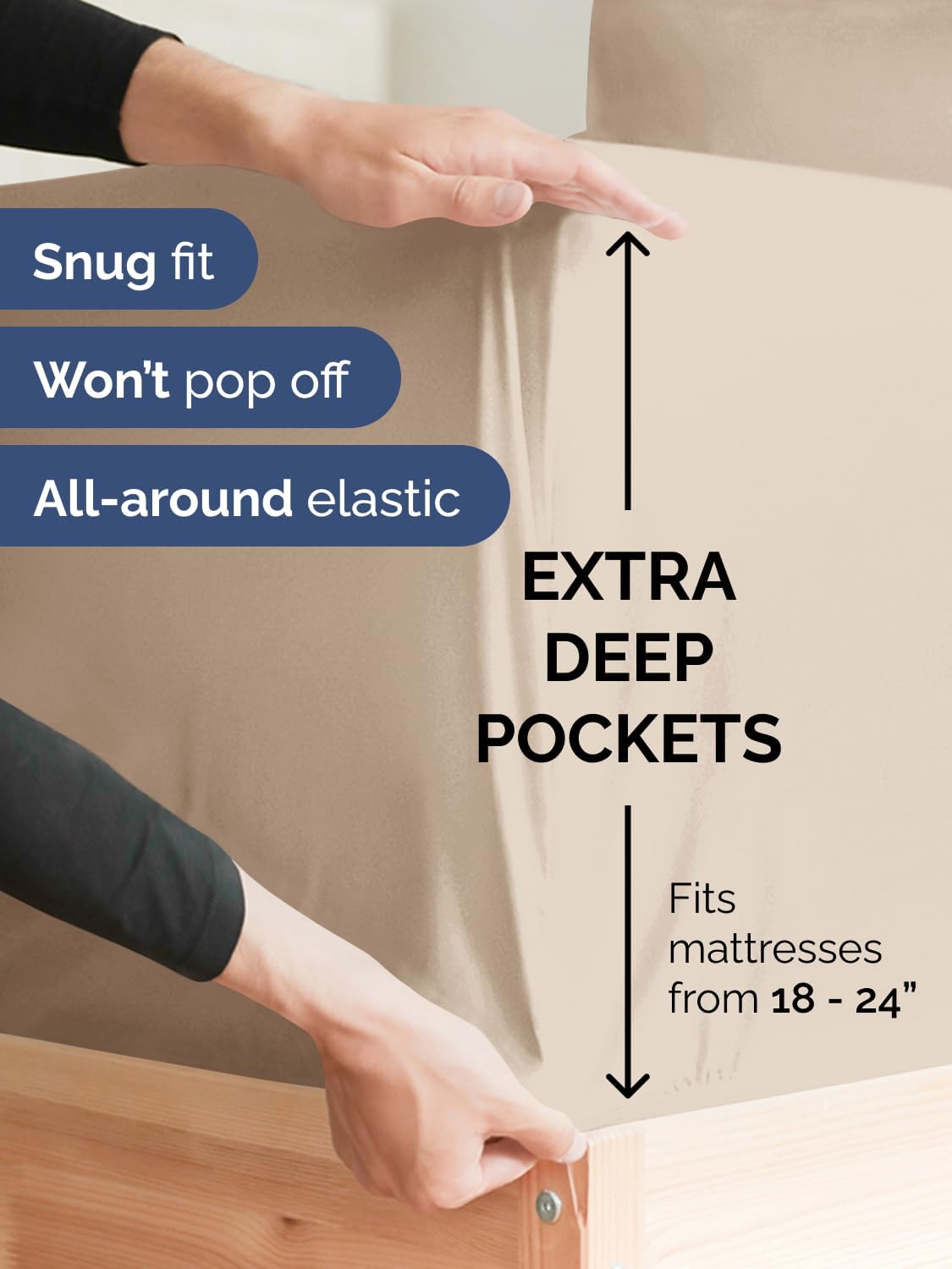 Thumbnail 2 de CGK Unlimited Extra Deep Queen Sheet Set (6-Piece) – Breathable, Cooling Microfiber with Extra-Deep Pockets – Wheat