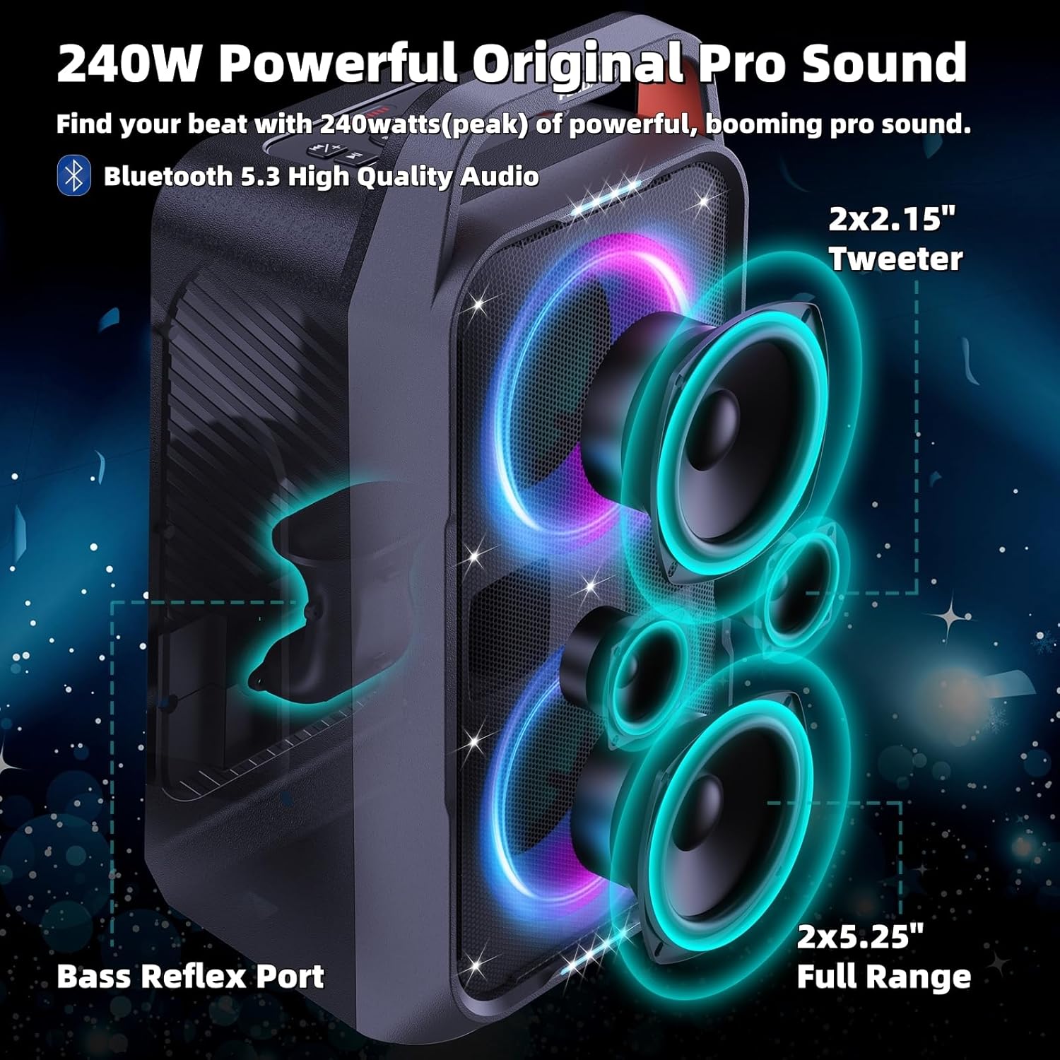 Thumbnail 1 de Foxdawn 240W Bluetooth Lautsprecher mit 20h Akku