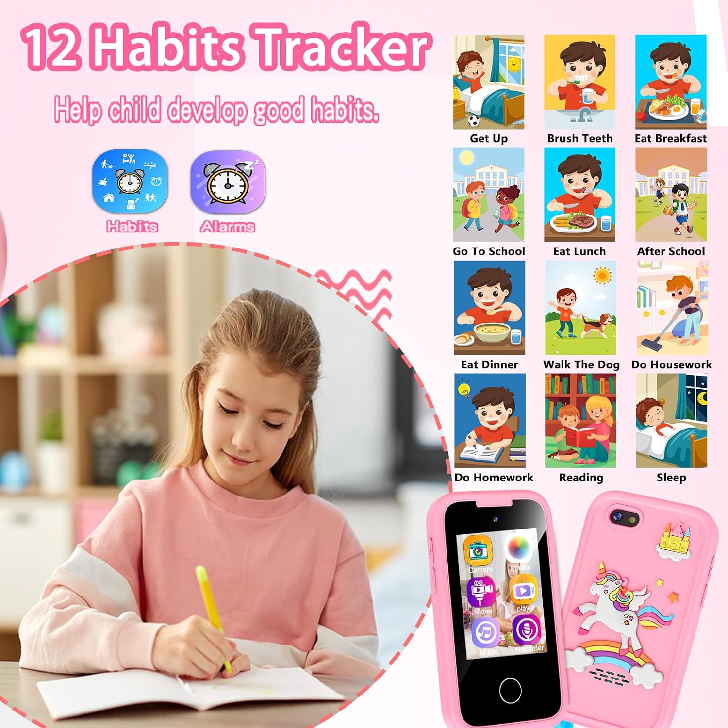 Detalle 2 de WEOLULI PH05 Kids Toy Phone with Camera, Learning Games, and Music