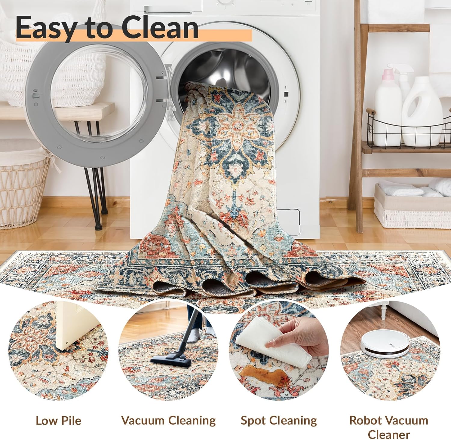 Thumbnail 2 de INOVADAY 120x180 cm Machine Washable Vintage Area Rug