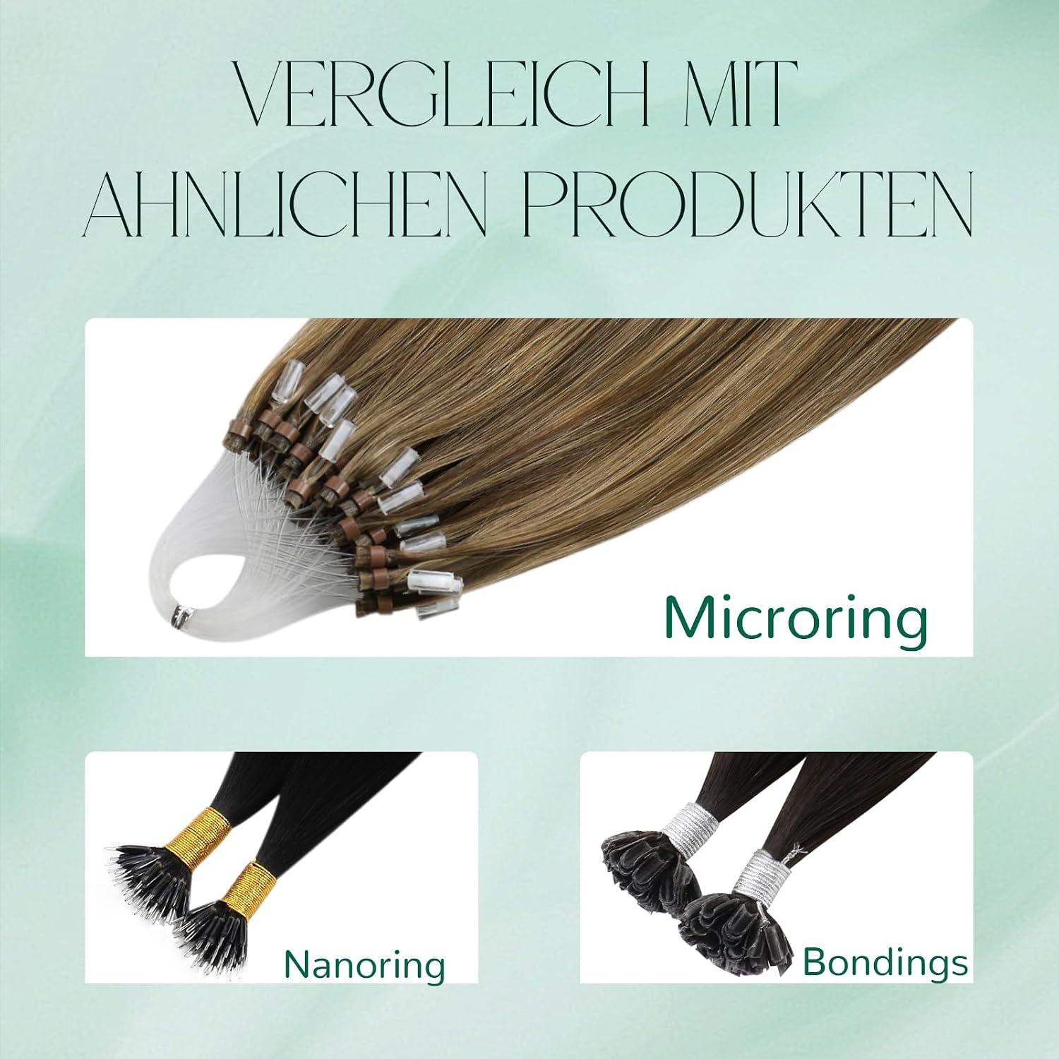 Thumbnail 6 de Easyouth Microring Echthaar-Extensions #P4/27 (Honigblond- / Gelbblond-Highlights) 40 cm, 50 g