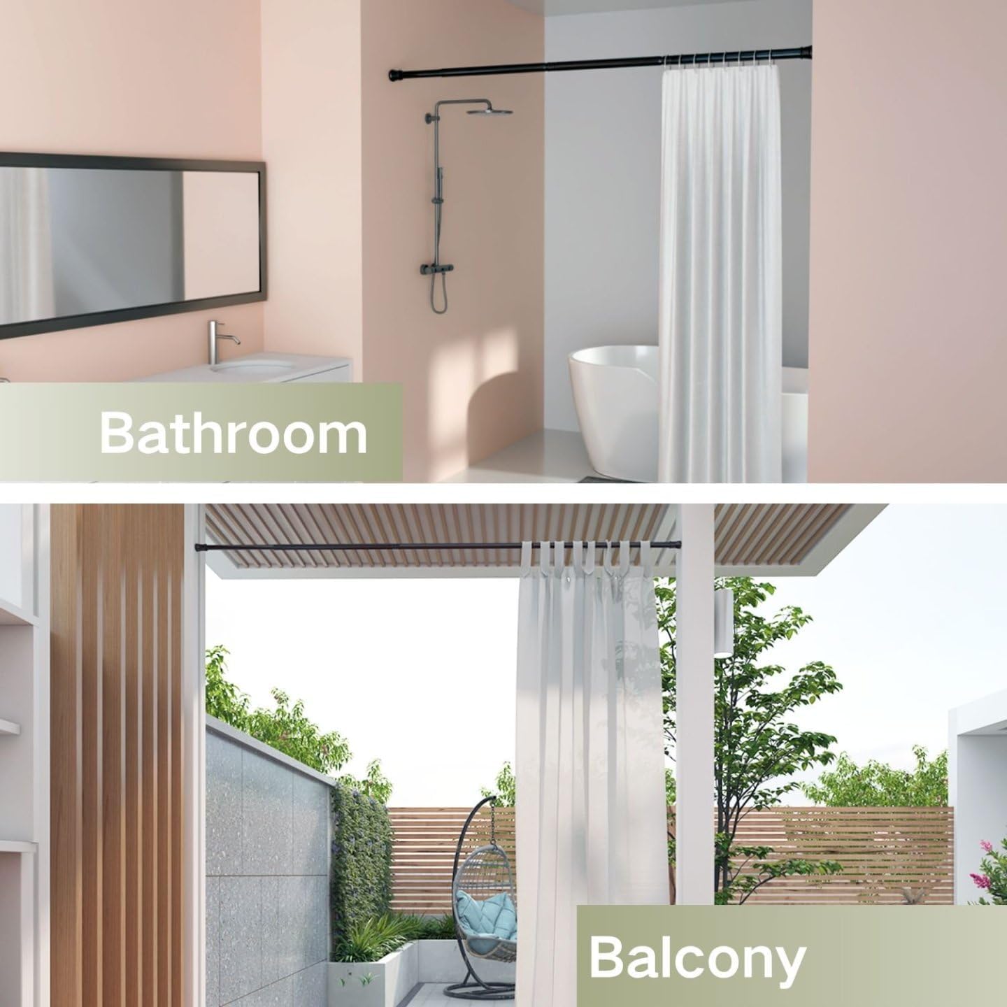 Thumbnail 4 de Tringle à rideaux extensible sans perçage Venwemong — 135–200 cm, 12 anneaux, usage polyvalent