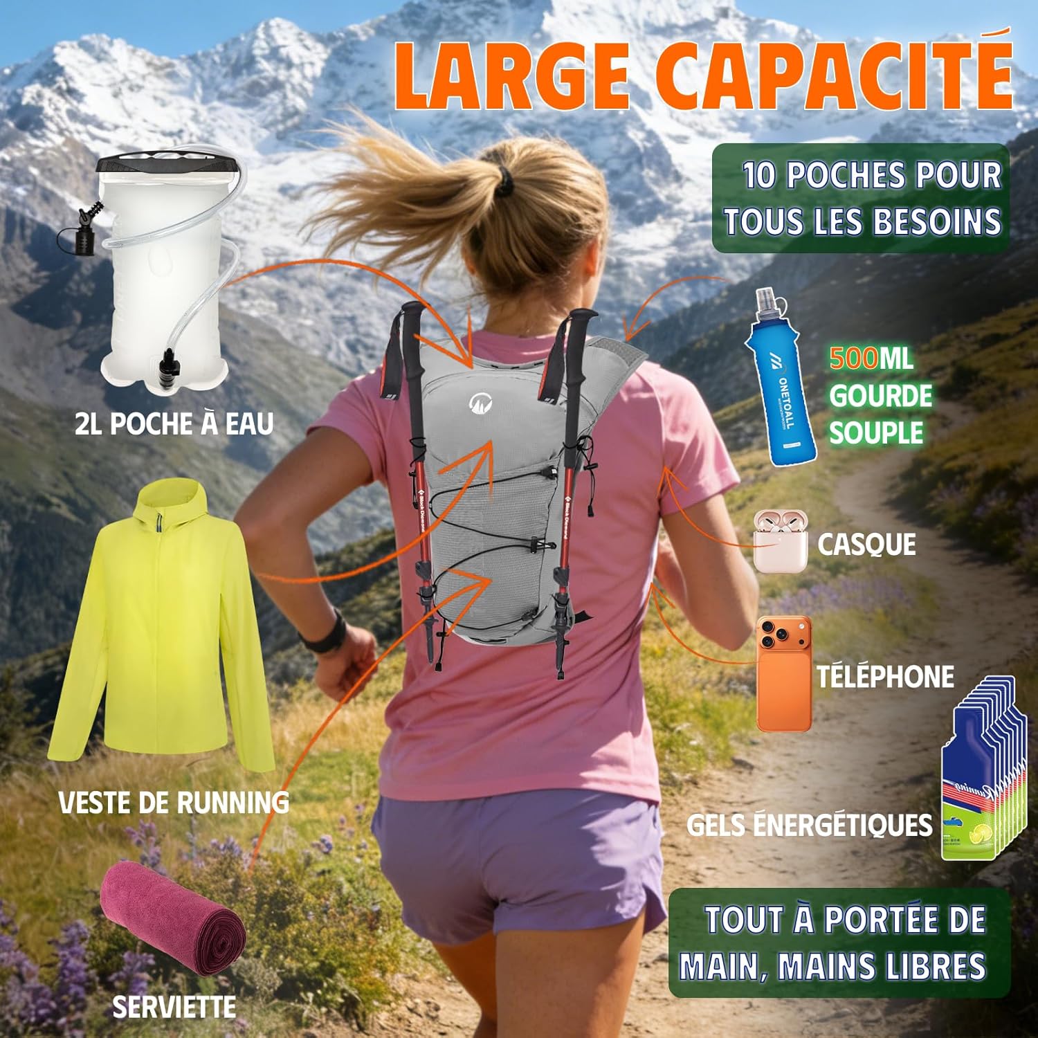 Thumbnail 2 de ONETOALL Gilet Hydratation Running Femme – Gilet d’hydratation 2L TPU + Flasque 500ml