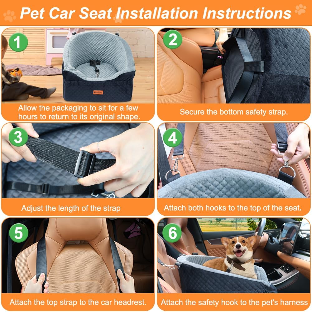 Detalle 2 de Vivifying Hundeautositz mit abnehmbarer & waschbarer Sitzerhöhung, Sicherheitsgurt, Grau (für Hunde bis 11,3 kg)