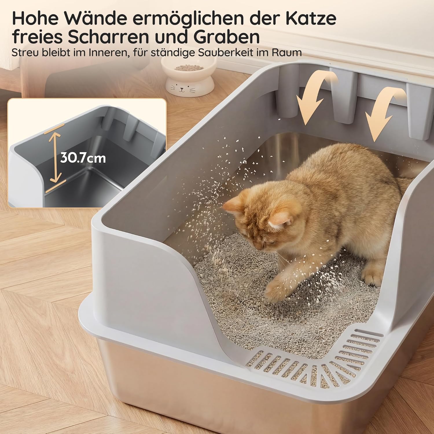 Thumbnail 2 de JUMMICO Katzenklo aus Edelstahl (XXL) mit Schaufel, Matte und erhöhtem Rand – leicht zu reinigen