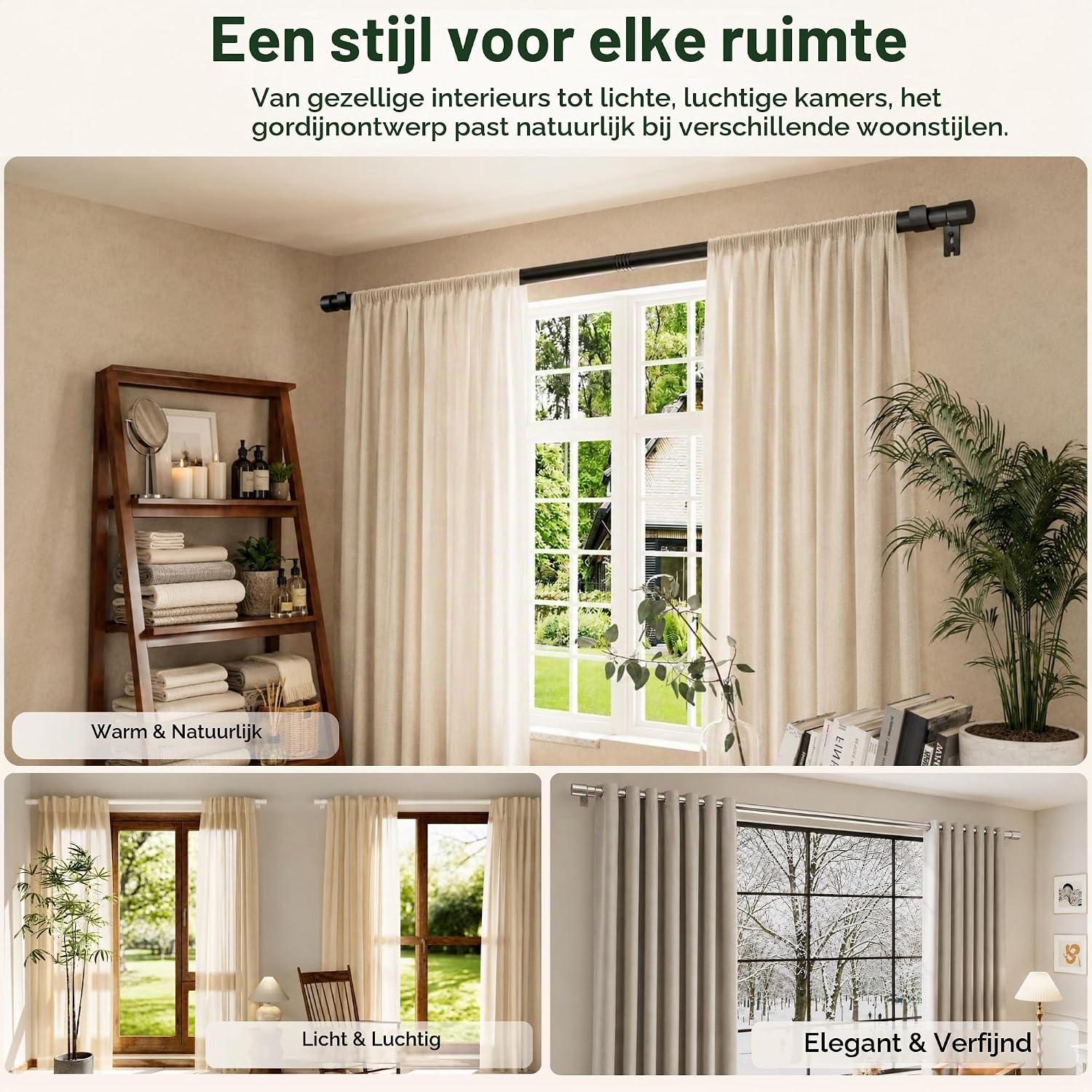 Detalle de Venwemong NO2-8084-11 gordijnroede 180-270 cm, wit staal, 25 mm