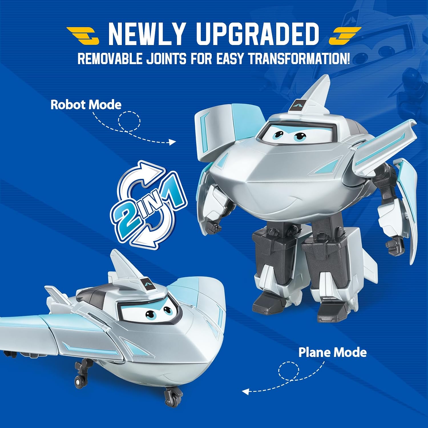 Detalle de Super Wings Transformations-Flugzeug „Traver“ (ca. 12,7 cm) – 2-in-1 Spielzeug-Flugzeug & Roboterfigur für Kinder ab 3 Jahren, Silver