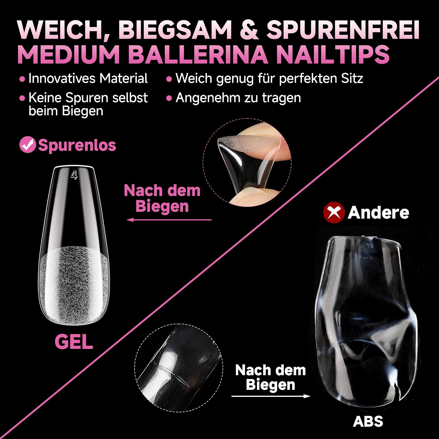 Thumbnail 4 de UNA GELLA Medium Ballerina Nagelspitzen – 120 Stück, 12 Größen, Klar, Coffin-Form, Halbfestes Gel für DIY & Salon