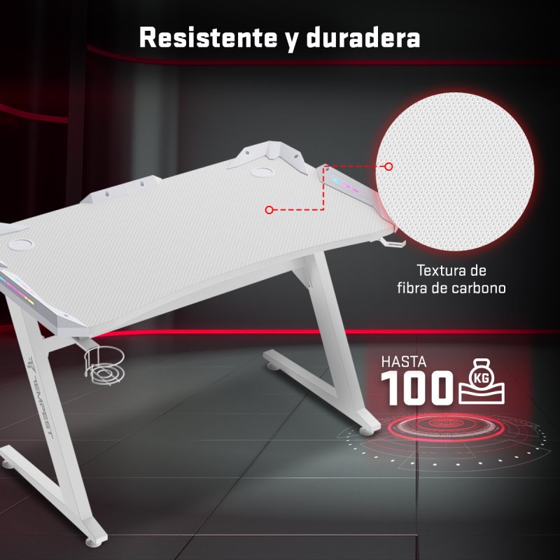 Detalle 2 de Tempest Safezone White Mesa Gaming 120x66cm RGB