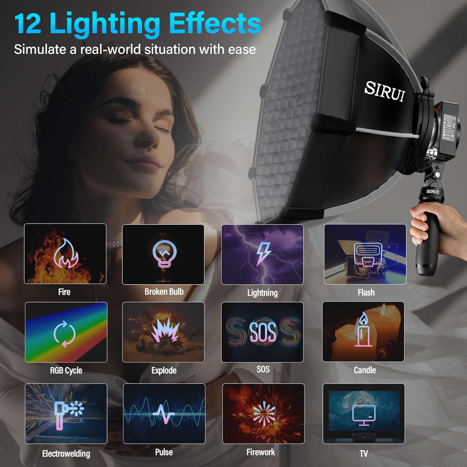 Thumbnail 6 de SIRUI Super Bulbs C150X Lampe Vidéo LED 150W - Lumière bicolore 2800K-6500K, Contrôle Bluetooth et Réflecteur