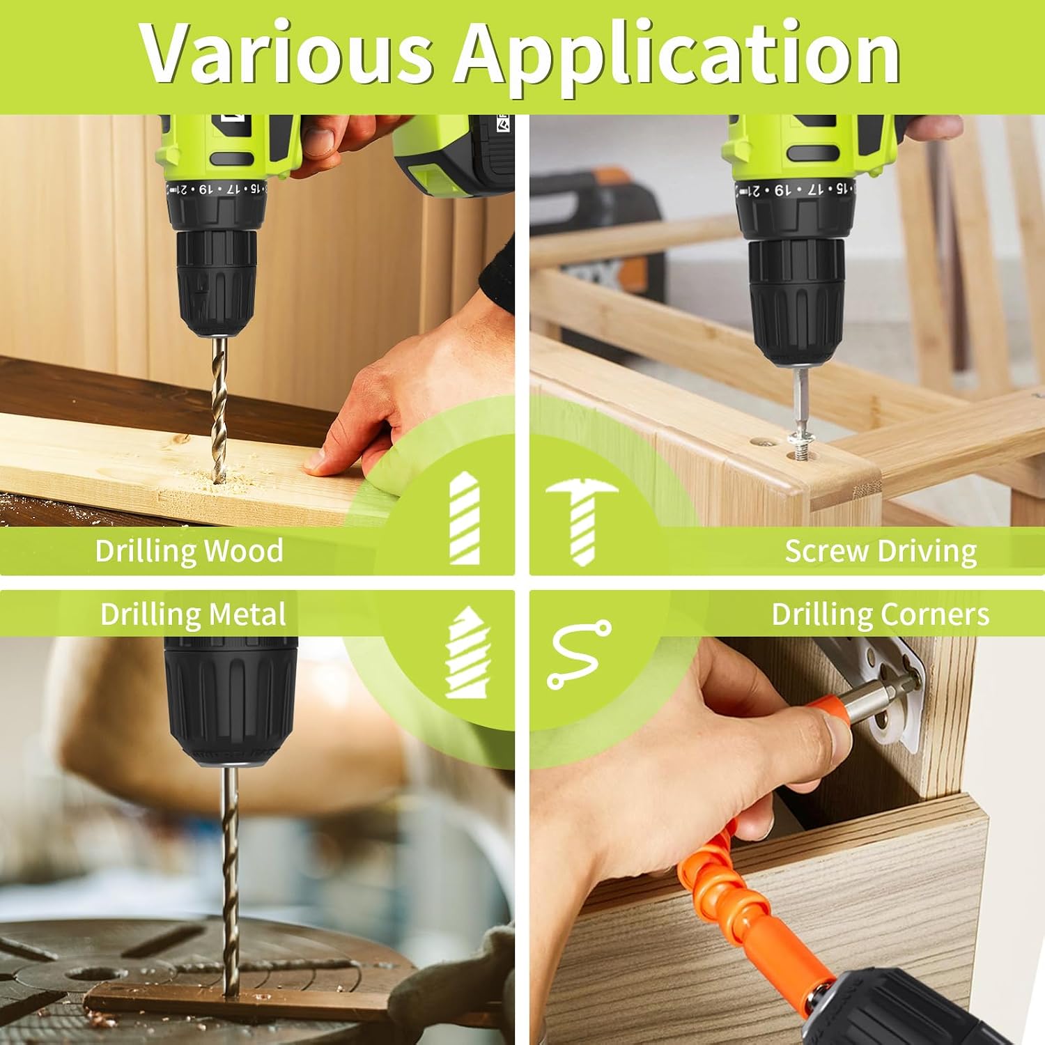 Detalle 2 de FADAKWALT 20V Cordless Drill: 2 Batteries, 34-Piece Kit for Home Projects