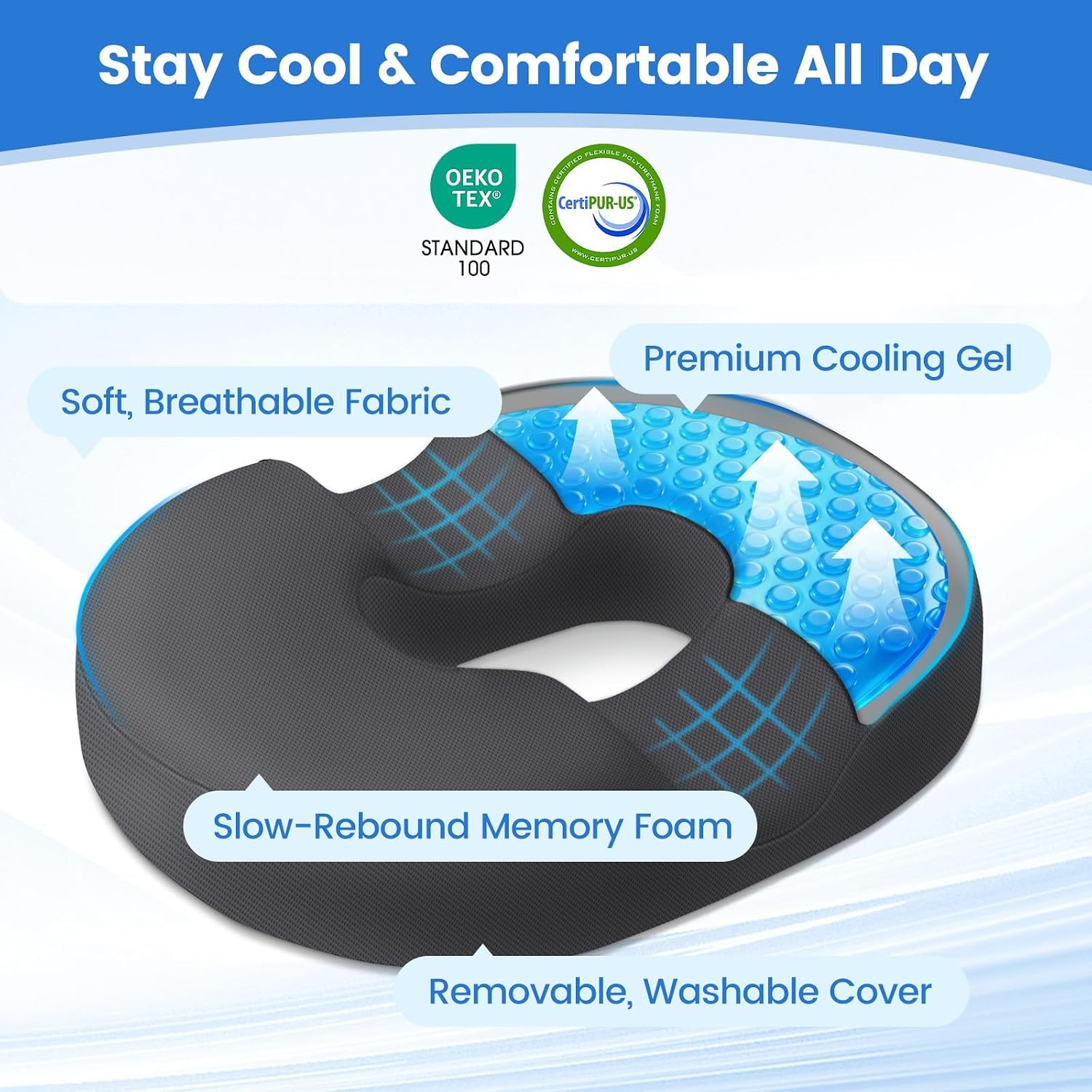 Thumbnail 1 de DailyCuddles Donut Seat Cushion with Cooling Gel Memory Foam