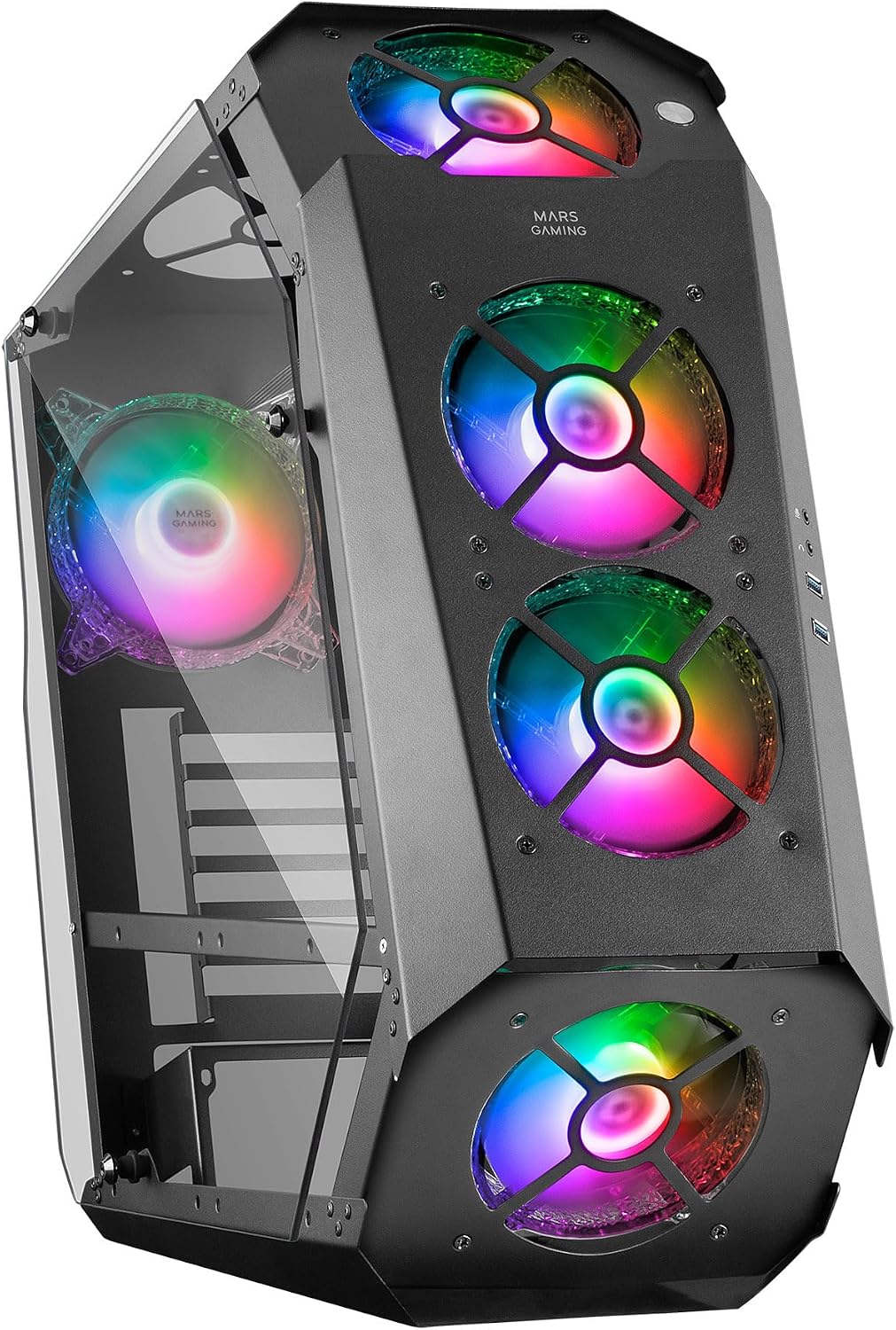 Detalle de Mars Gaming MC51 – obudowa Mid Tower, 5 wentylatorów 120 mm, ARGB i szkło hartowane