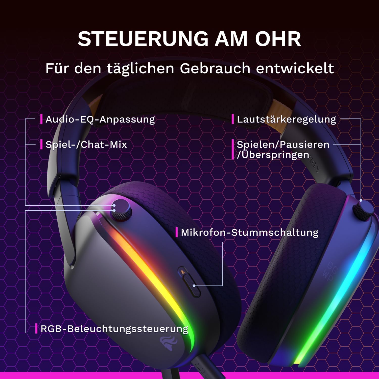 Thumbnail 6 de GLORIOUS GHS Eternal RGB Gaming-Headset – Abnehmbares Mikrofon, USB-C, 16,8 Mio. Farben, Komfort & Robustheit