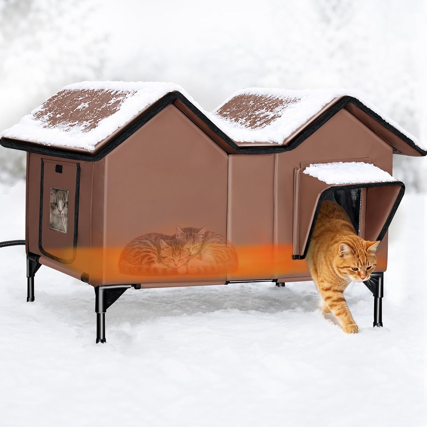 Detalle de HXPLN HX580B Heated Outdoor Cat House with Heating Pad and PVC Mesh