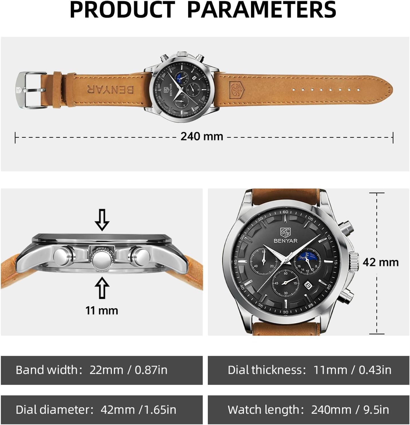 Thumbnail 6 de BENYAR Herrenuhr Chronograph Quarz – Elegant, zuverlässig und wasserdicht