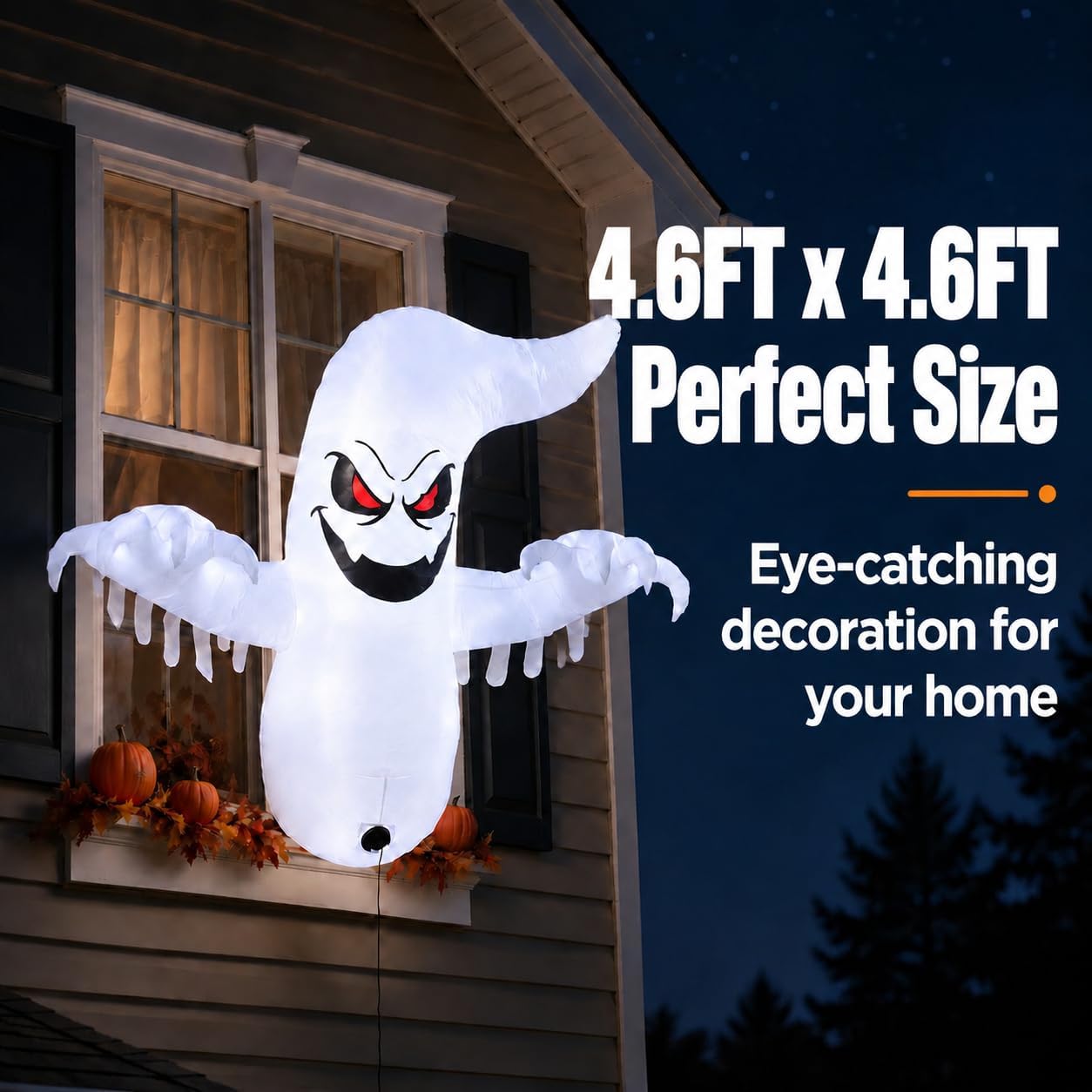 Detalle de LAASOFANI HI-Ghost-Flash 4.6 ft Inflatable Window Ghost with White LEDs
