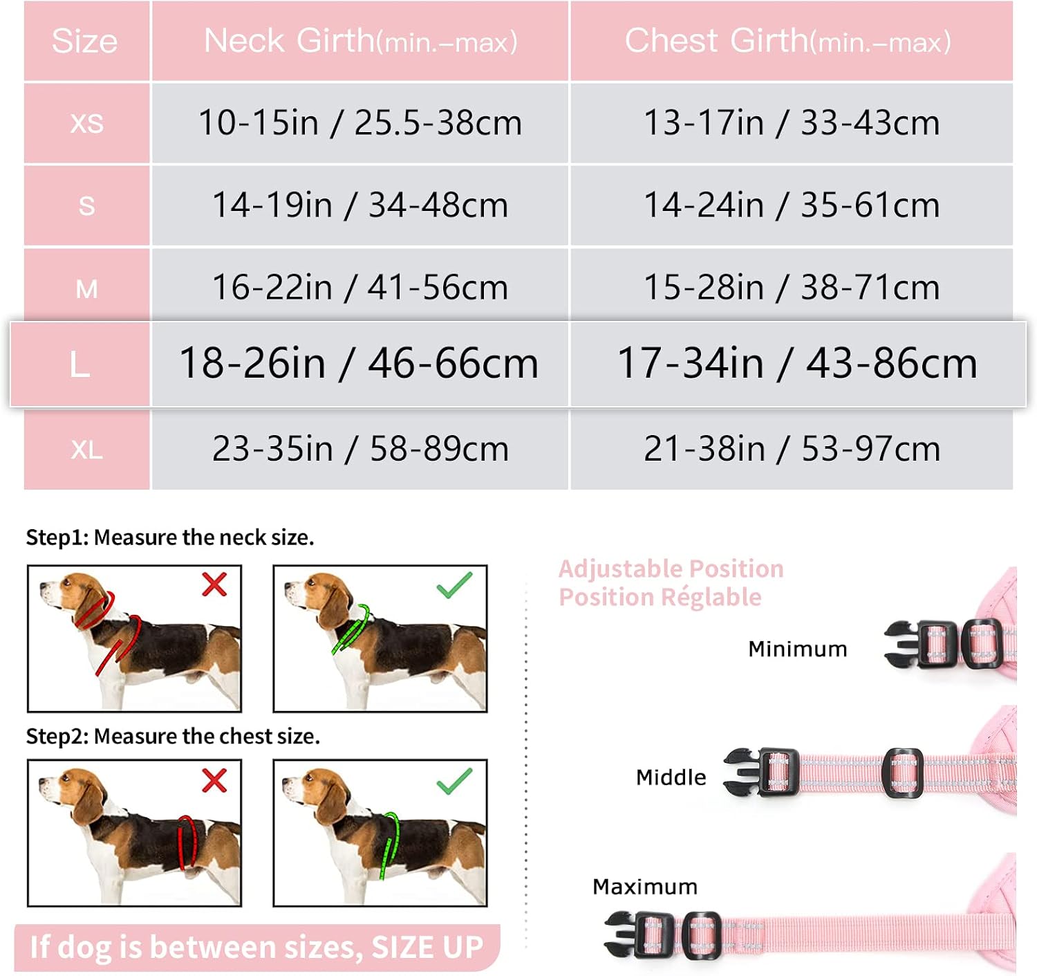 Detalle 2 de HEELE Reflective Anti-Pull Dog Harness with Padded Handle (Size L, Pink)