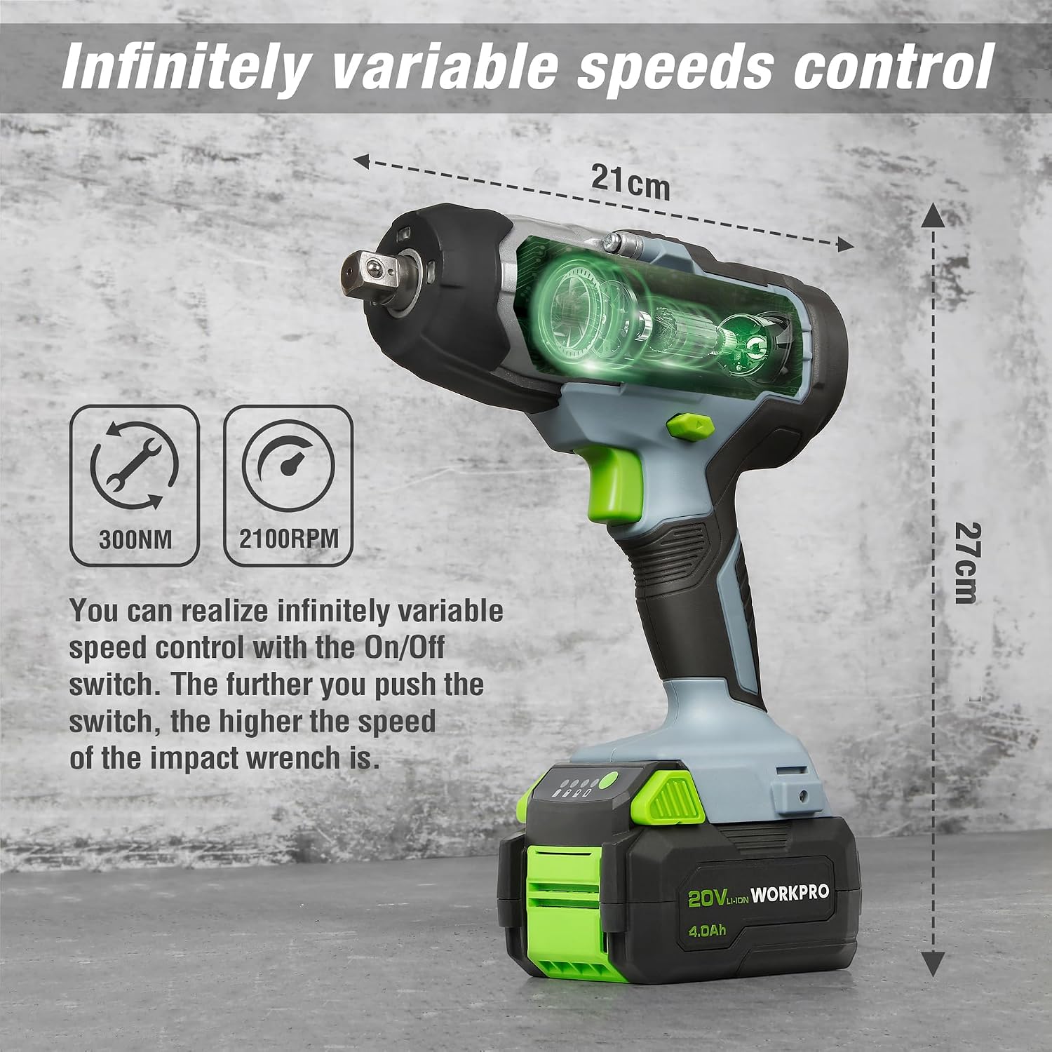 Detalle 2 de WORKPRO Cordless Impact Wrench 300Nm
