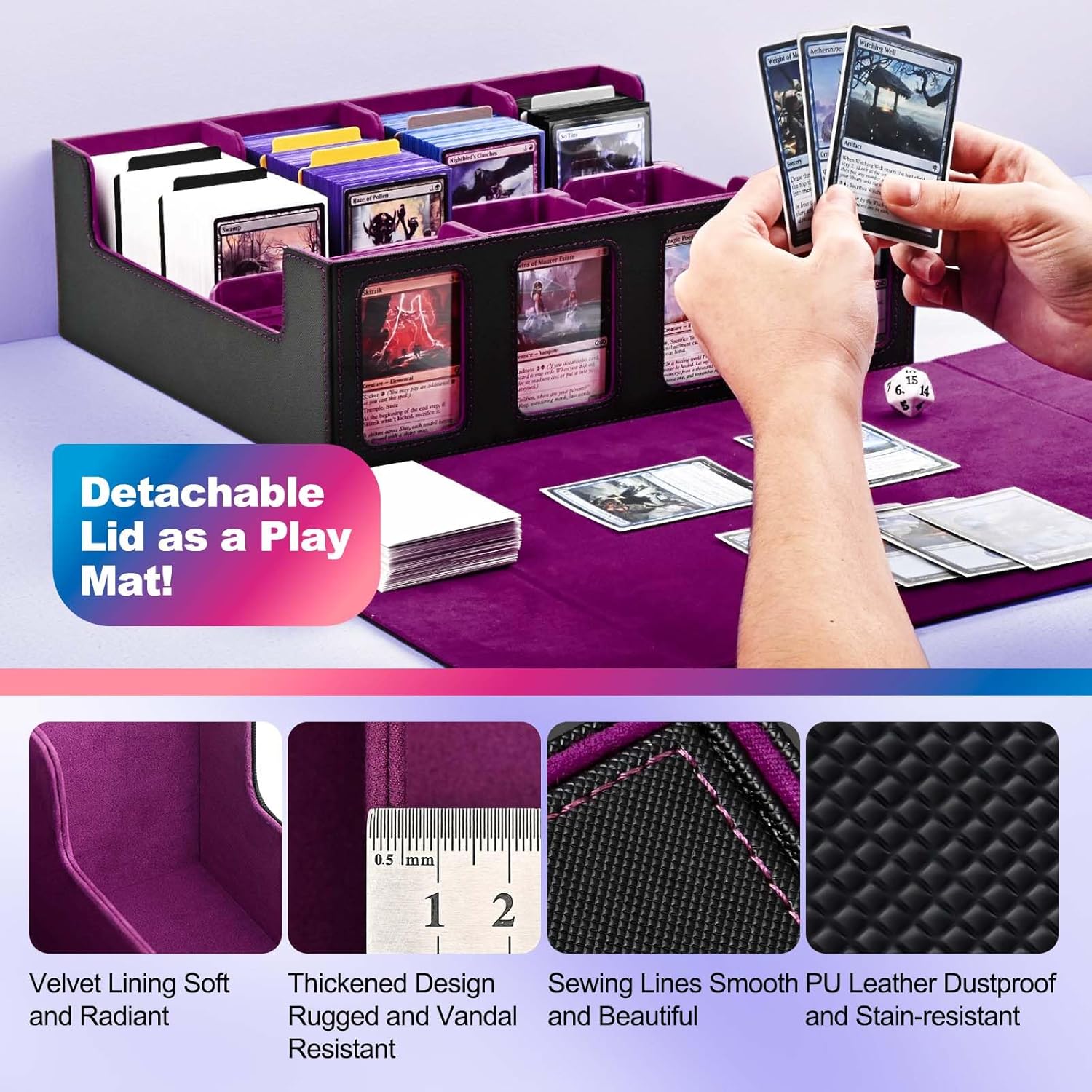 Detalle de UAONO Trading Card Storage Box for Commander Display – 2400+ MTG Deck Box, Black & Purple