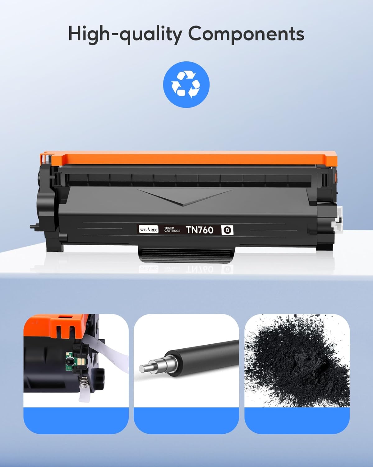 Detalle de TN760 Black Toner Cartridge Replacement (TN-730/TN-760 Compatible) for Brother, 2-Pack