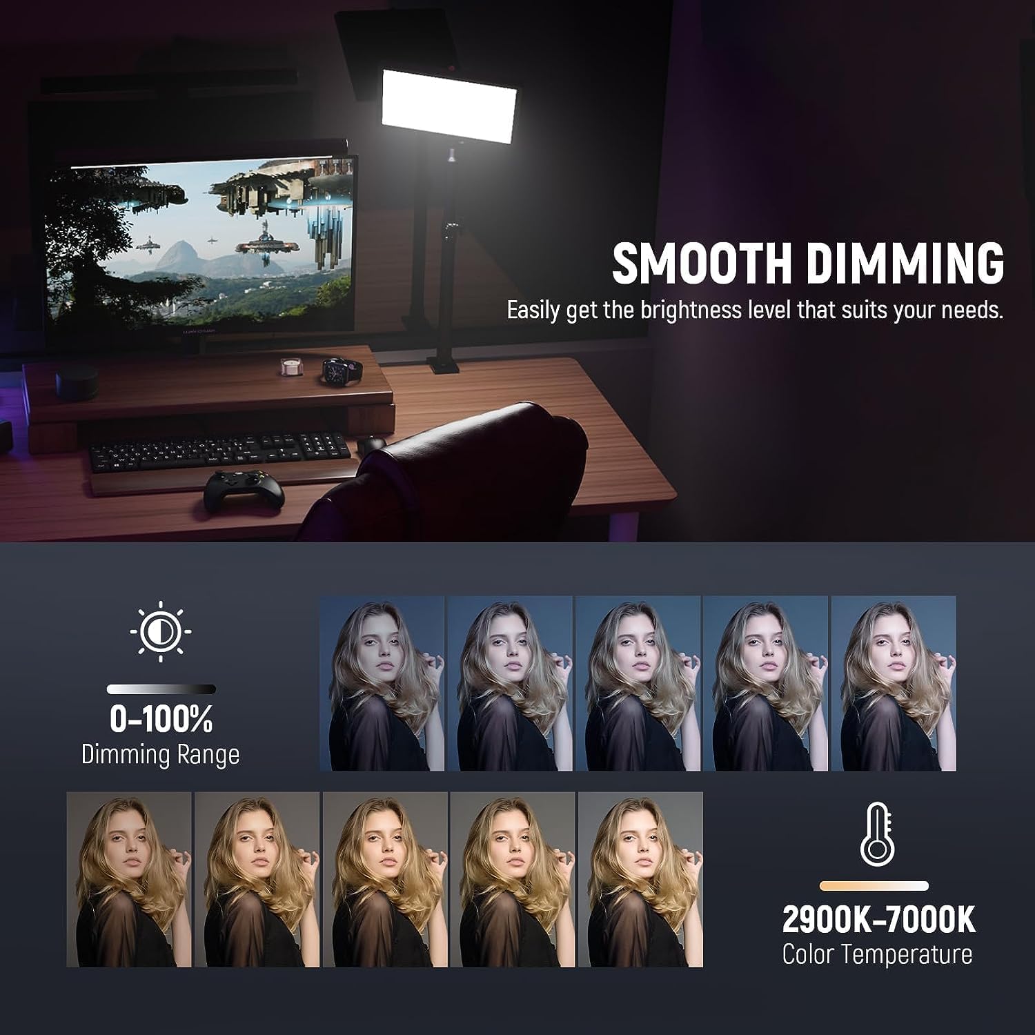 Detalle de NEEWER GL25B 12.9" Streaming Key Light with 2.4G RT100 Remote and App Control