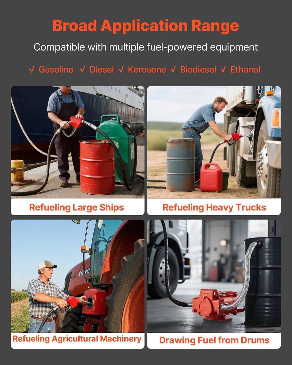 Thumbnail 5 de VEVOR Pompe Transfert Carburant 230 V CA – 76 L/min, kit complet (diesel, essence, kérosène, biodiesel)
