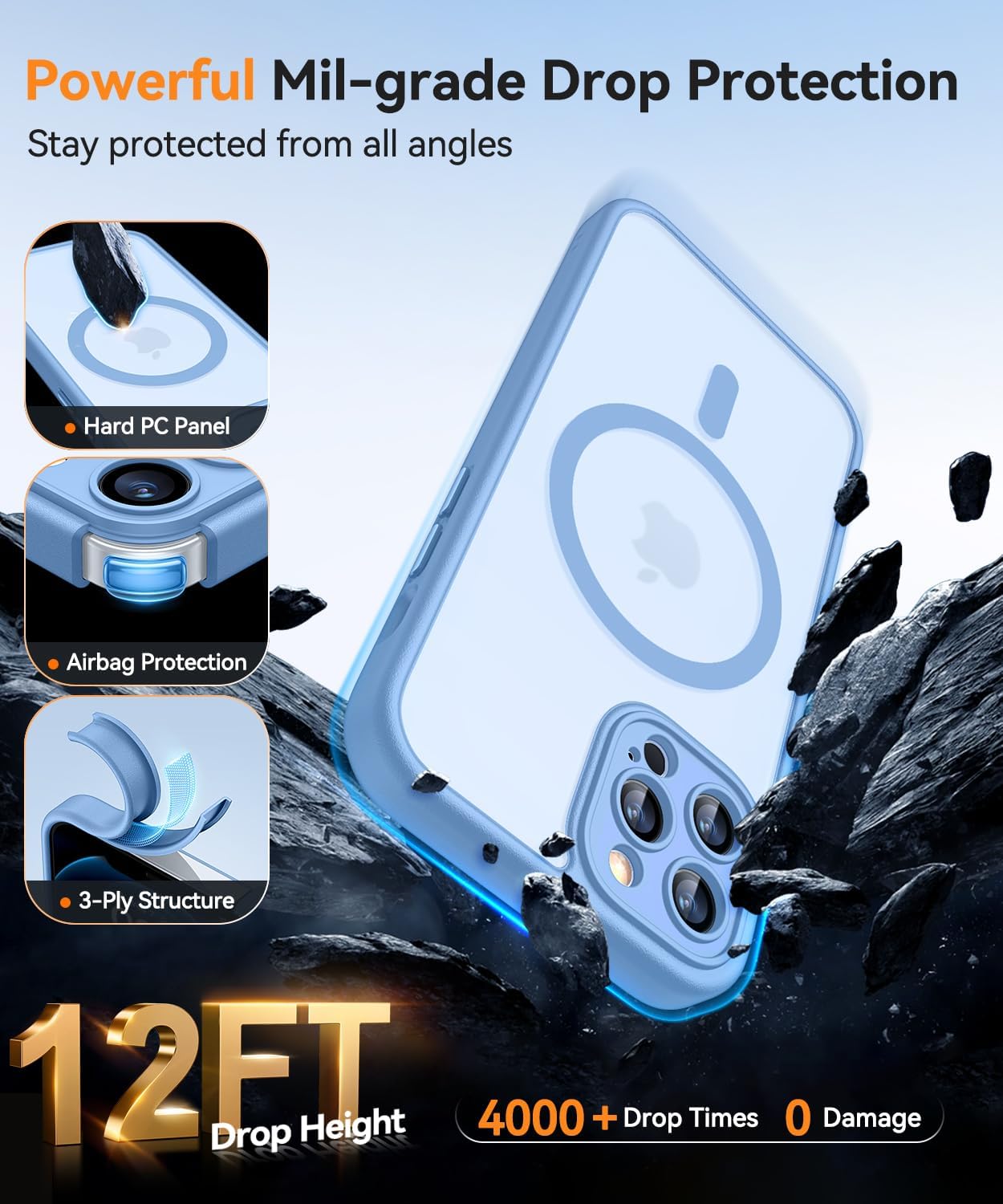 Thumbnail 5 de CANSHN Cover magnetica per iPhone 12 Pro (6,1") azzurra con protezione completa della fotocamera