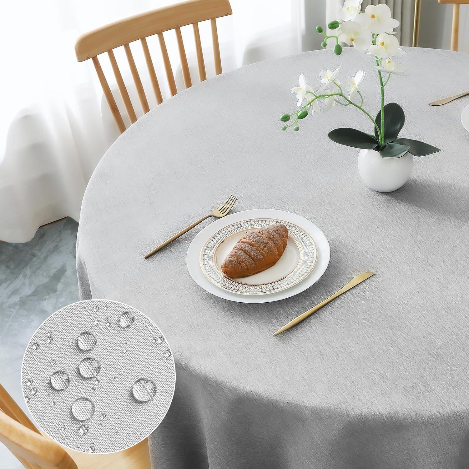 Thumbnail 6 de AooHome Tischdecke Abwaschbar Schwarz 140x240 cm – Leinenoptik, wasserabweisend + Lotuseffekt