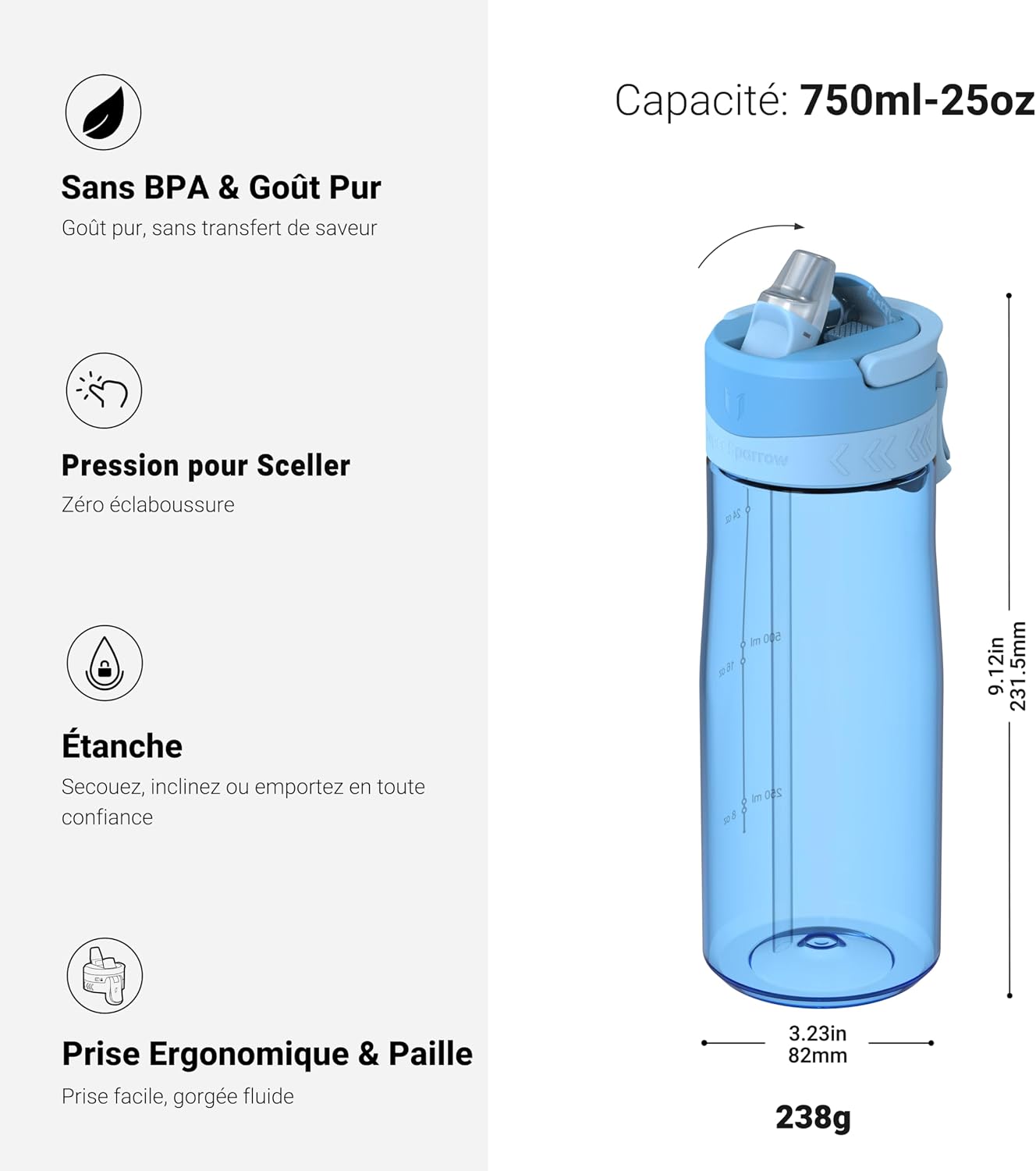 Thumbnail 2 de Sparrow Gourde Sport TouchFlow 1 Litre sans BPA đźš°