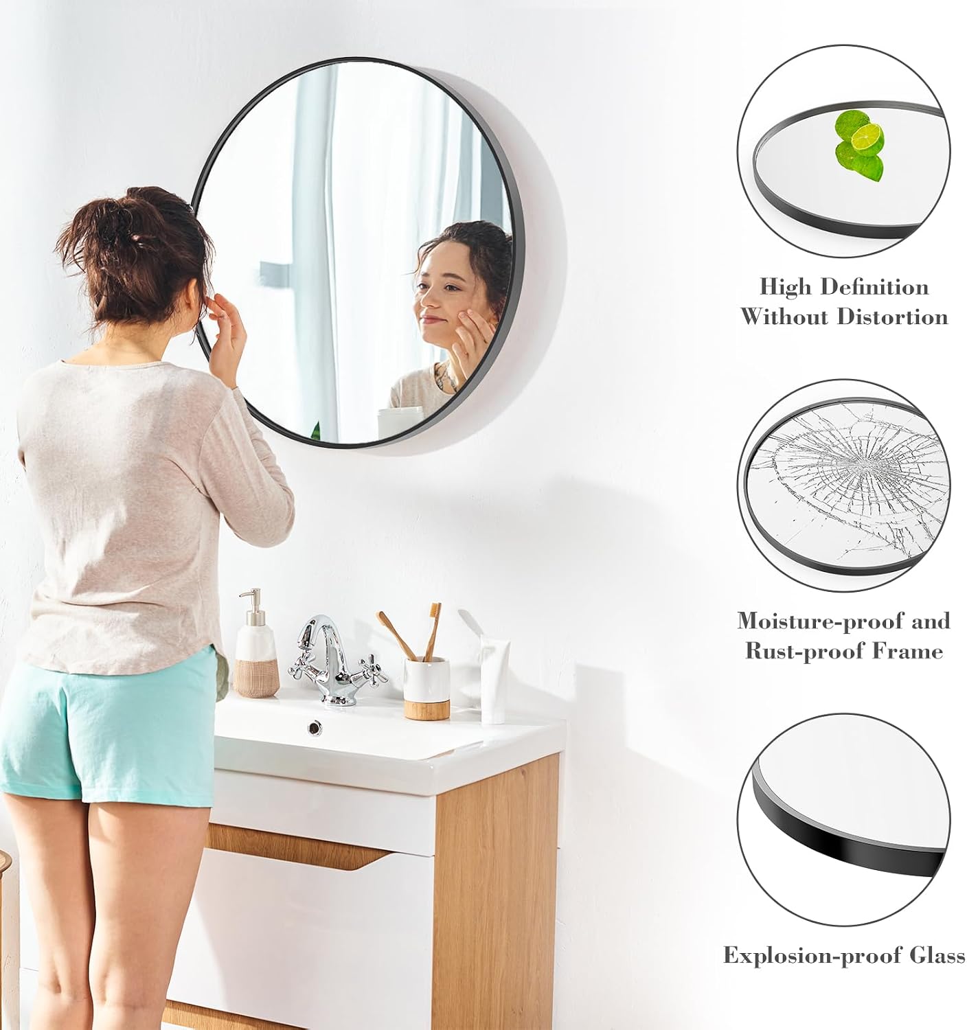 Detalle de Sweetcrispy Round Wall Mirror, 36.2 Inch