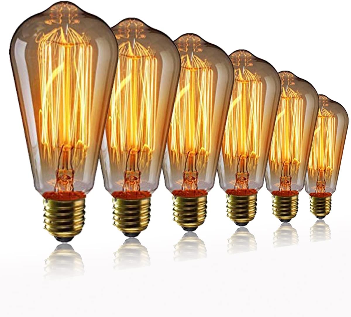 Detalle de Vintage Edison E27 Filament Light Bulb 40W ST64 (Warm White, 6 Pack) – Retro industrial style