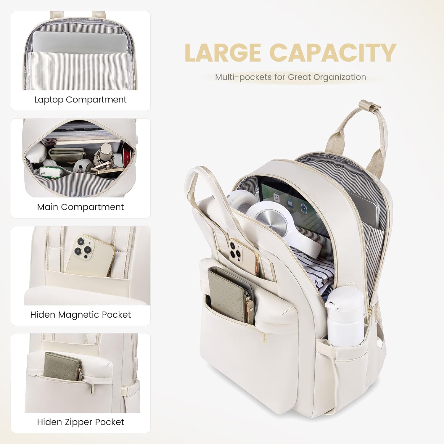 Thumbnail 1 de LOVEVOOK Women's Backpack 17.3 Inch Large Laptop Bag – Cream