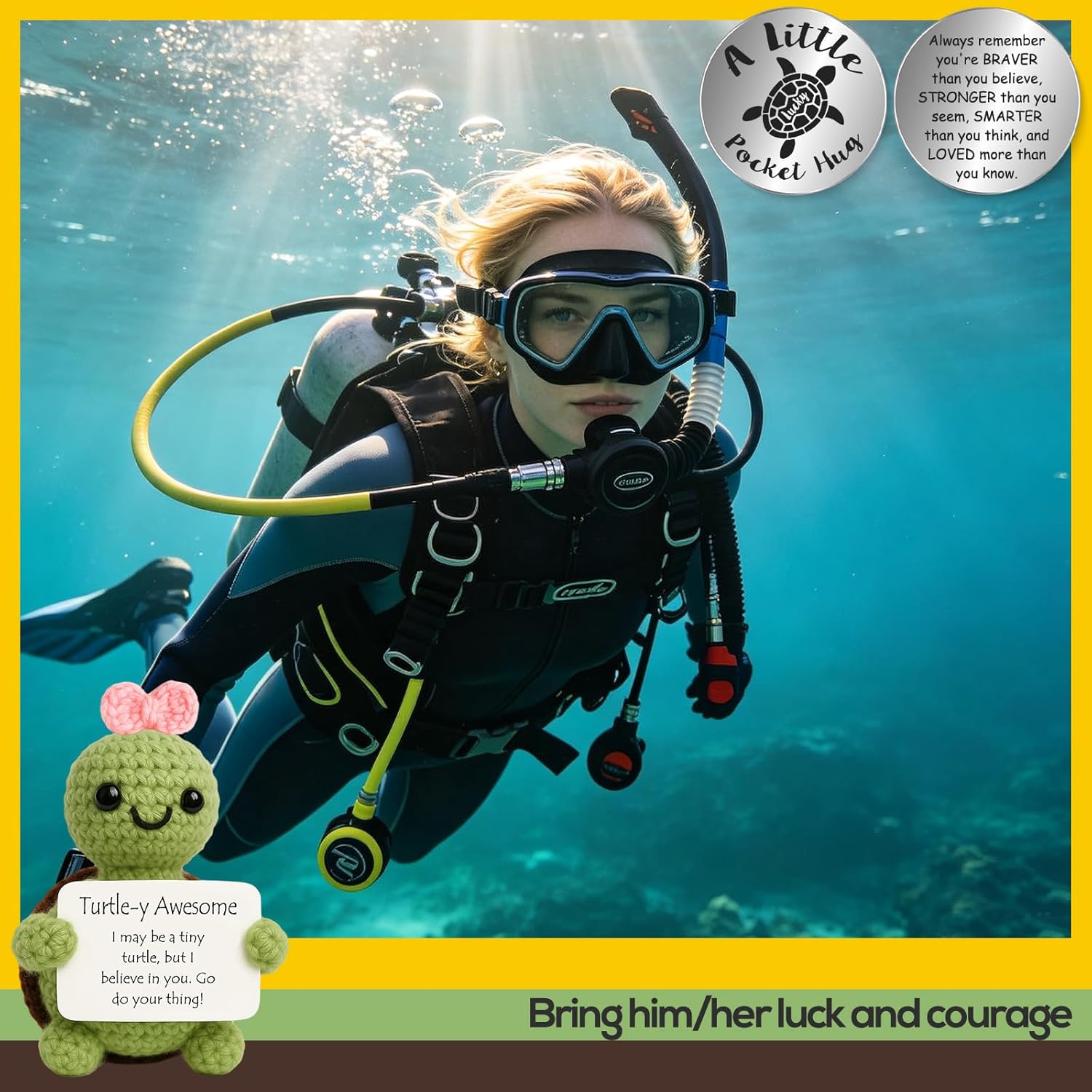 Thumbnail 5 de Tixlux Positive Turtle Gifts handmade knitted turtle doll with pocket hug lucky charm