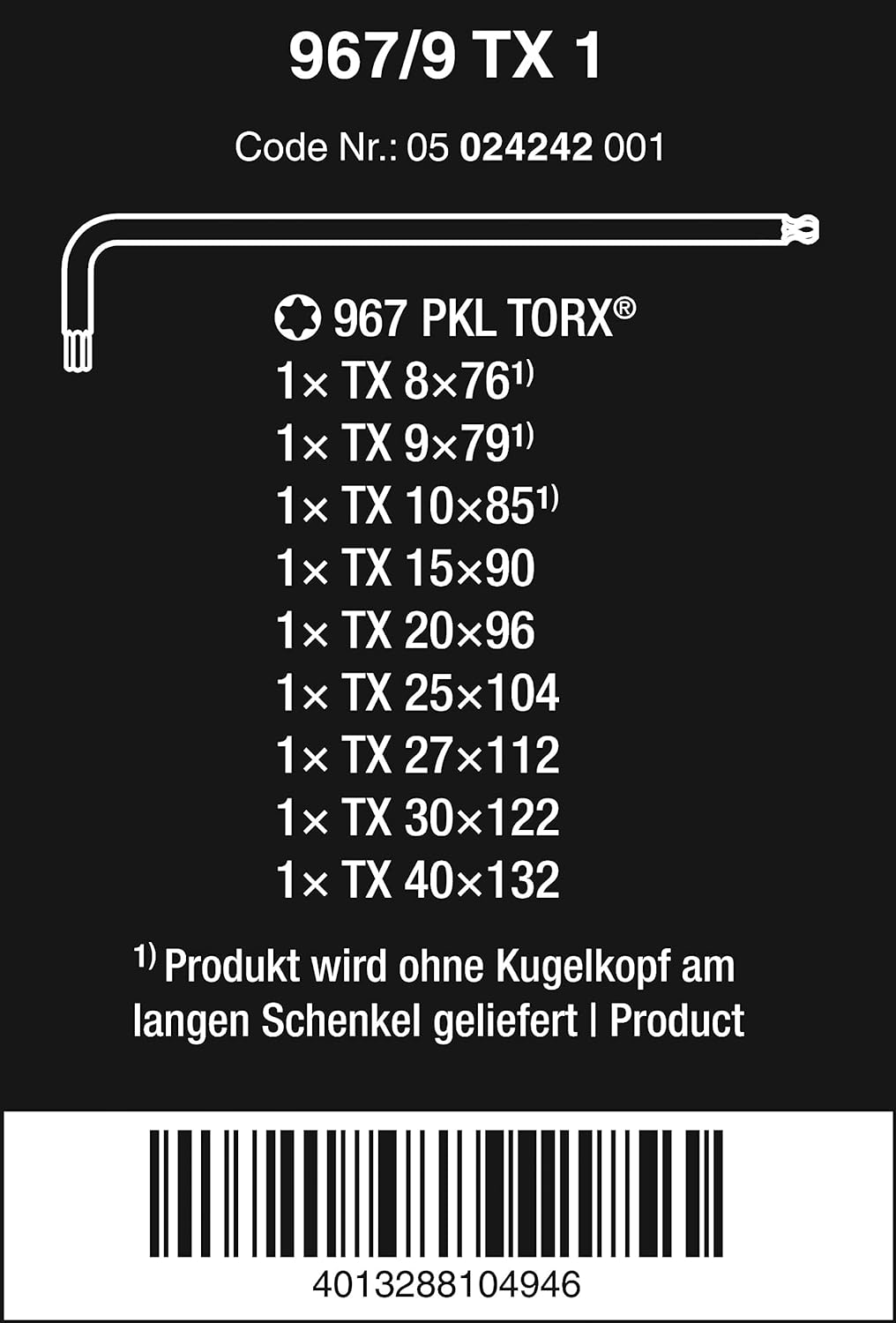 Thumbnail 1 de Wera Torx L-Key Set with Ball-End (9 Pieces) for recessed TORX screws