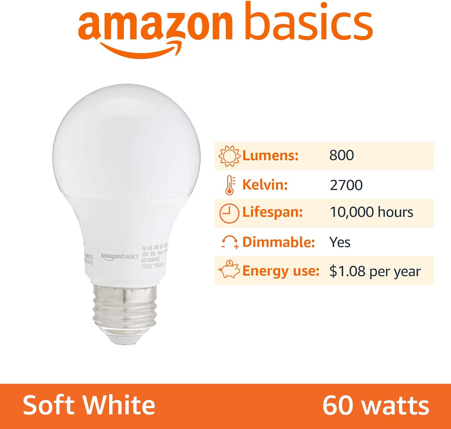 Detalle 2 de Amazon Basics A19 LED 9W Bulbs