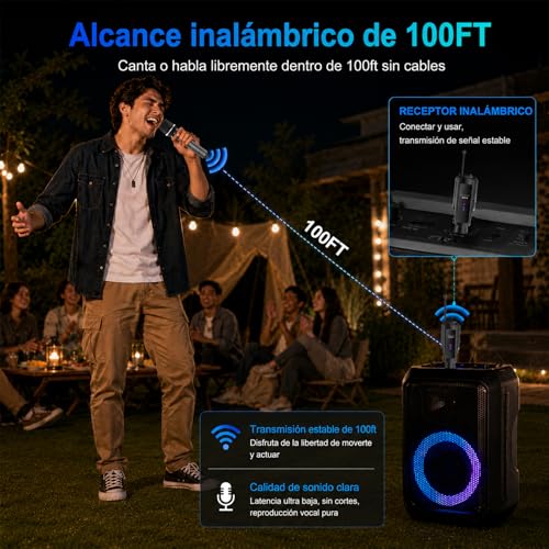 Detalle de Aveek Micrófono Inalámbrico para Karaoke – Alcance de 30 m, DSP y Sonido Claro