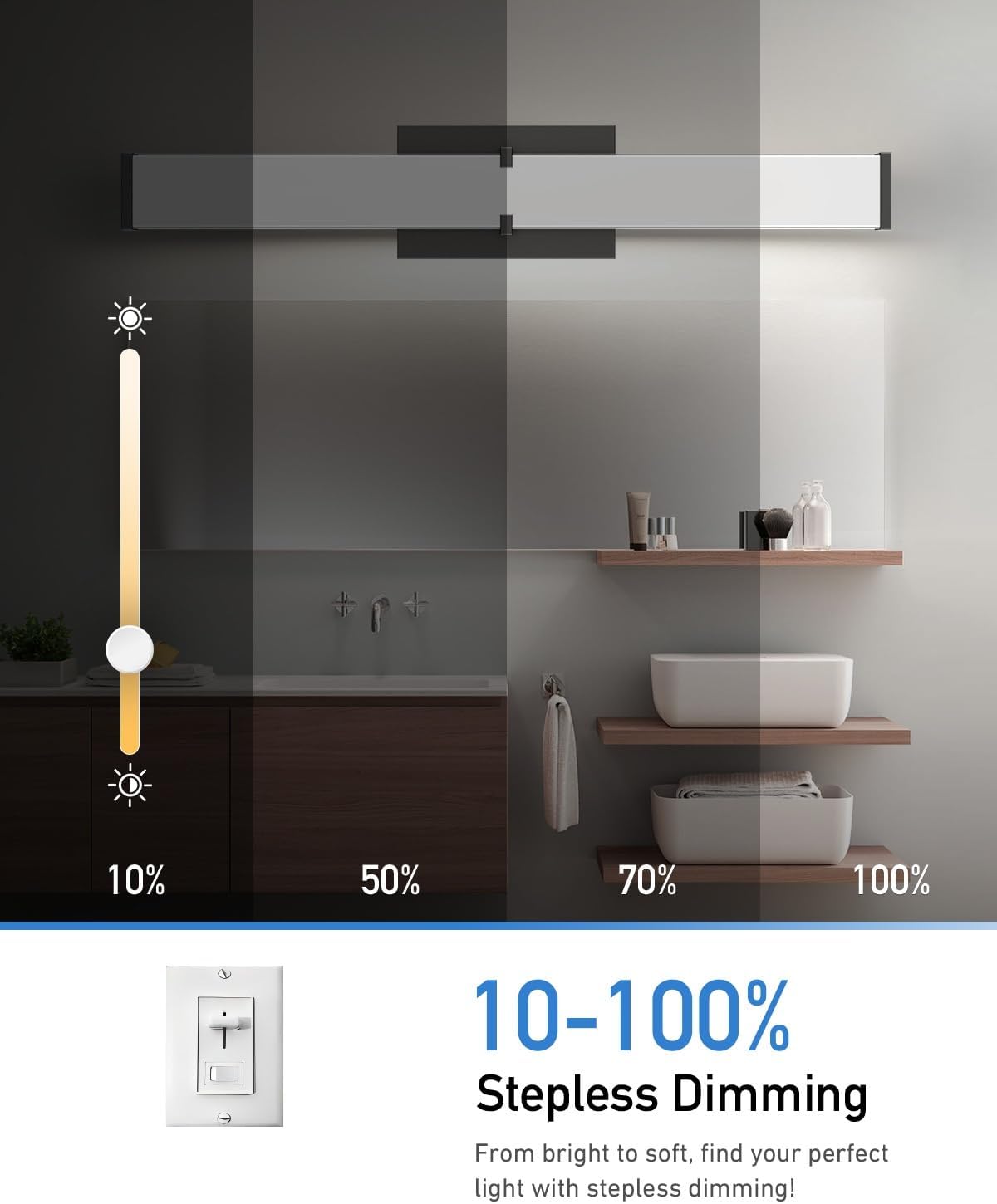Detalle 2 de HOPAI L 16-inch Bathroom Vanity Light, 5 CCT, Dimmable, Matte Black