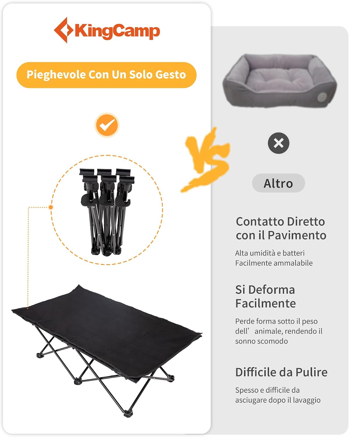 Detalle de KingCamp Letto Rialzato per Cani con Tappetino Scamosciato: Comfort, Stabilità e Versatilità all'aperto