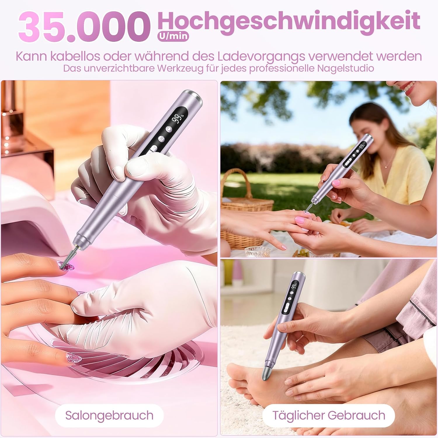 Detalle 1 de AOMEES Nagelfräser kabellos 35.000 U/min