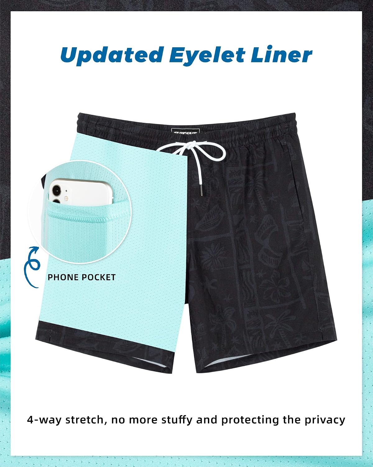 Detalle de SURF CUZ Mens Swim Trunks with Compression Liner – 7" Quick Dry Stretch Board Shorts